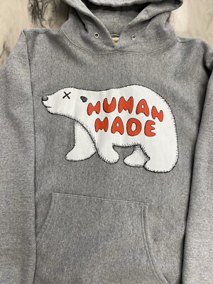 Human Made X Kaws Polar Bear Hoodie Grey Medium Pizza Authentic | eBay