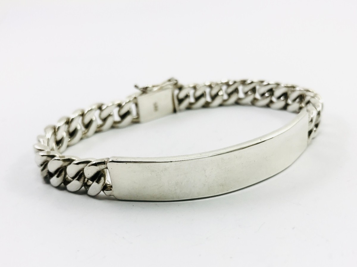 925 Sterling Silver Curb Chain ID Bracelet. 7.7
