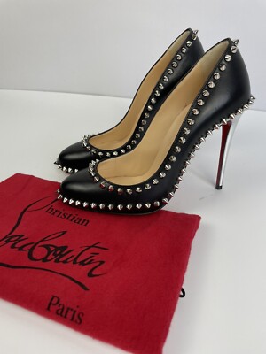 Christian Louboutin Black Leather Studded Spike Heels Women's 37