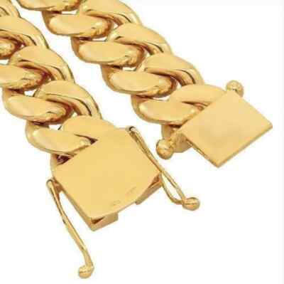 Miami Cuban Solid 10K Yellow Gold Men Link Chain 15mm 24 Inches
