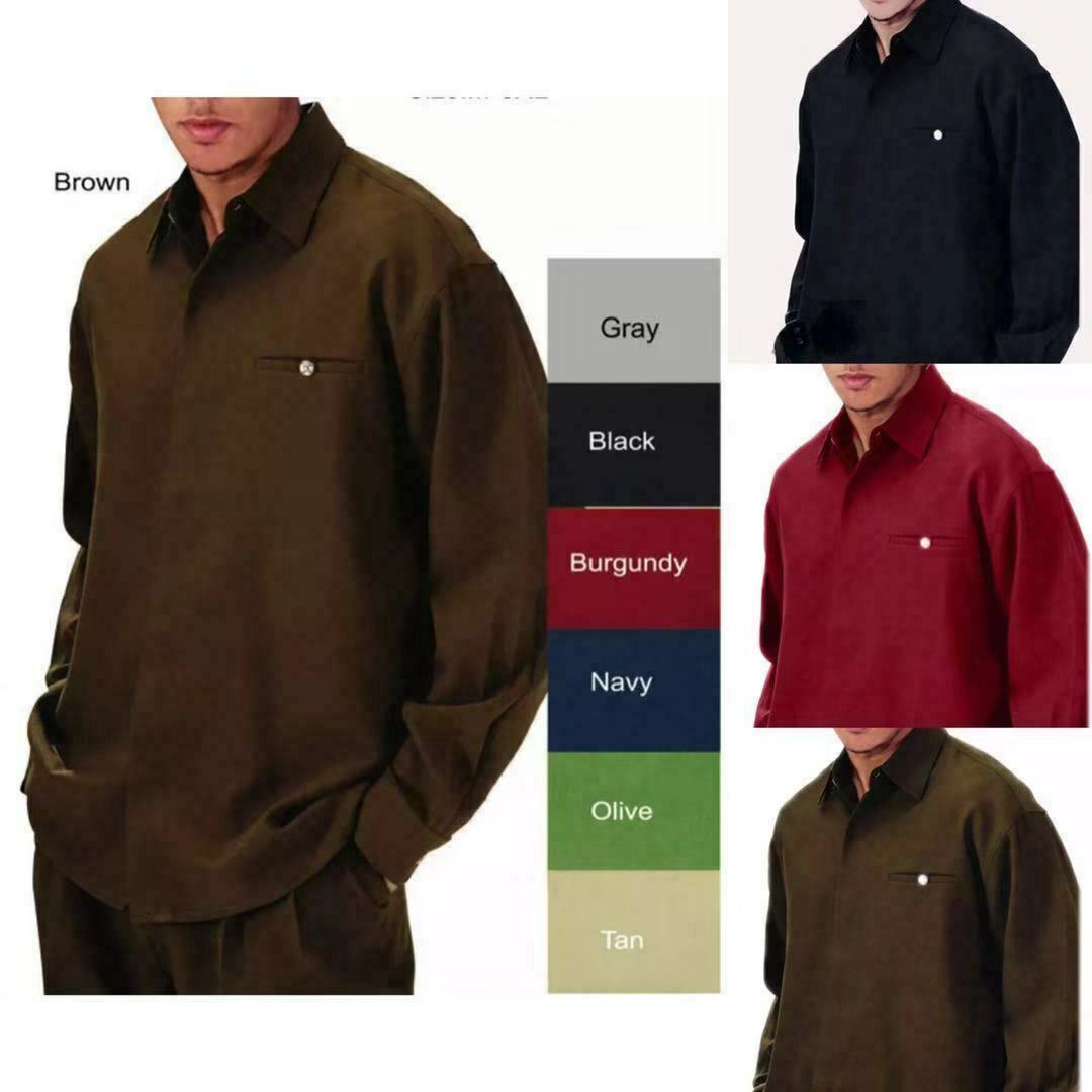 Men's 2pc Walking Suit Long Sleeve Casual Shirt & Pants Set Solid