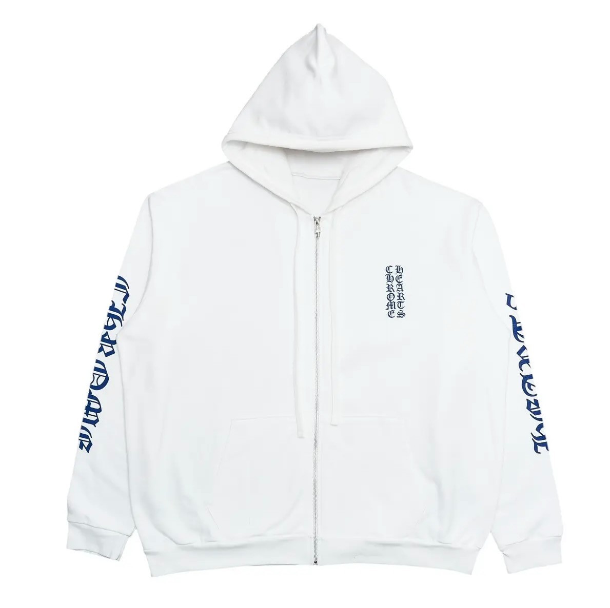 Chrome Hearts Vertical Logo Zip Up Hoodie White Blue Authentic NEW