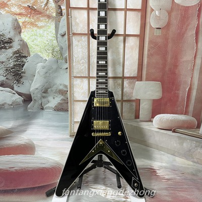 Custom Shop Flying V Black Electric Guitar H-H pickup 6 strings