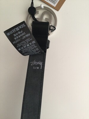 Stussy SS-Link Silver Buckle Black Leather Belt Size S/M | eBay