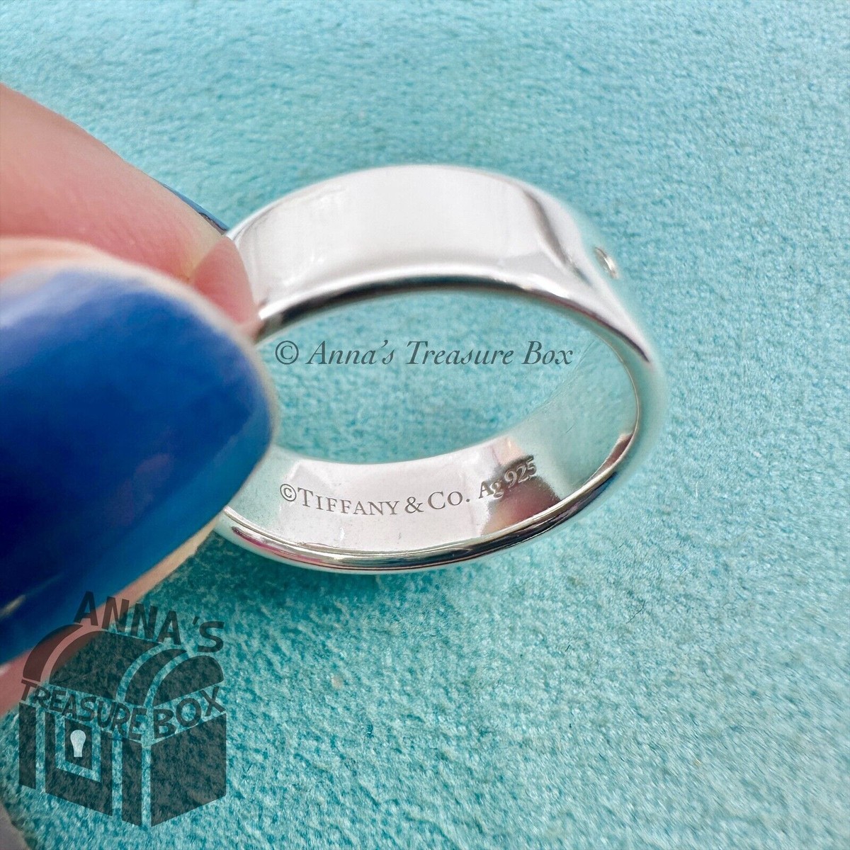Return to Tiffany & Co. 925 Silver Narrow Ring With Diamonds Sz