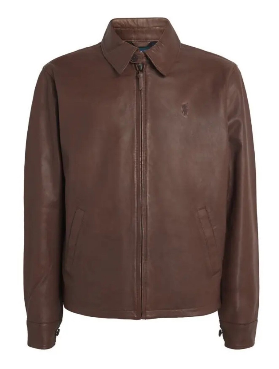 NWT Polo Ralph Lauren BROWN Lambskin Leather Full Zip Windbreaker