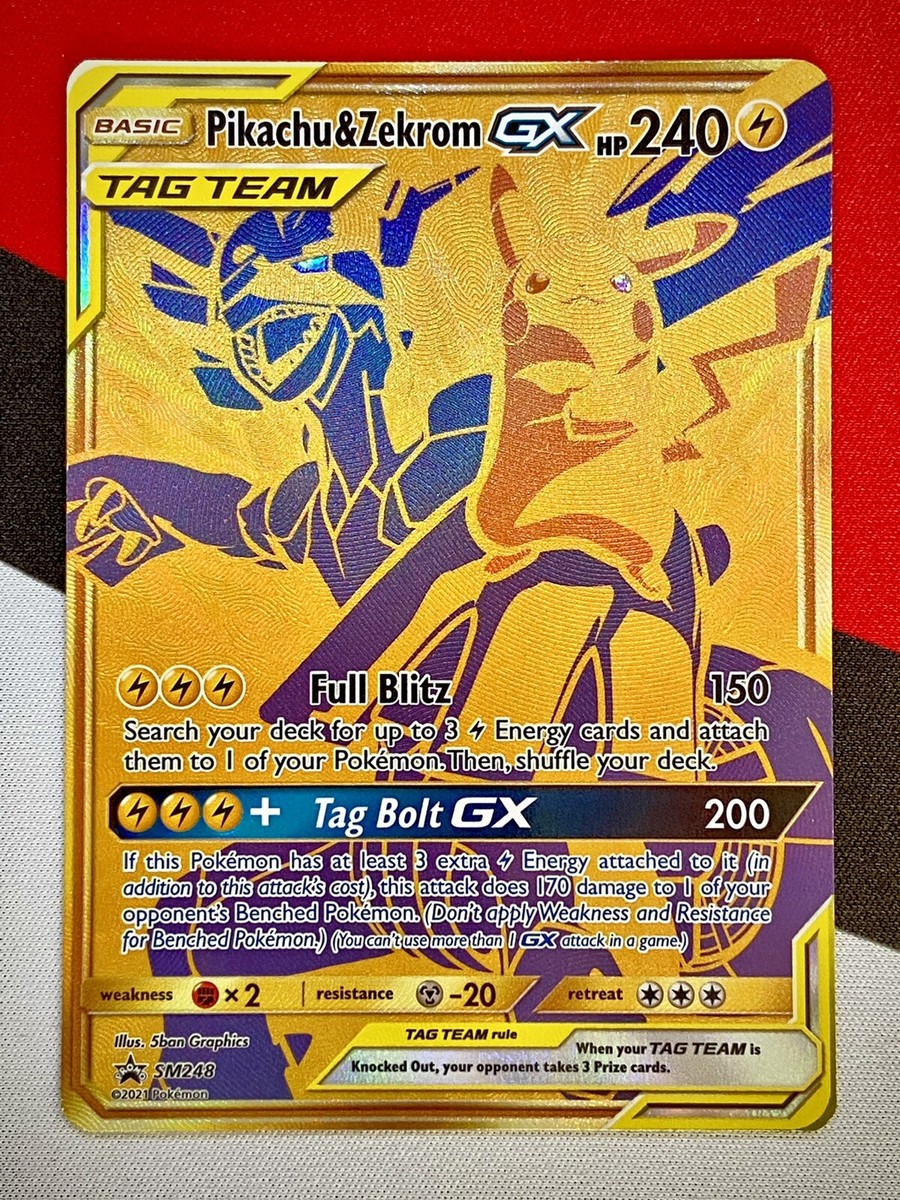 JUMBO Oversized Pikachu & Zekrom GX Tag Team Gold Promo SM248