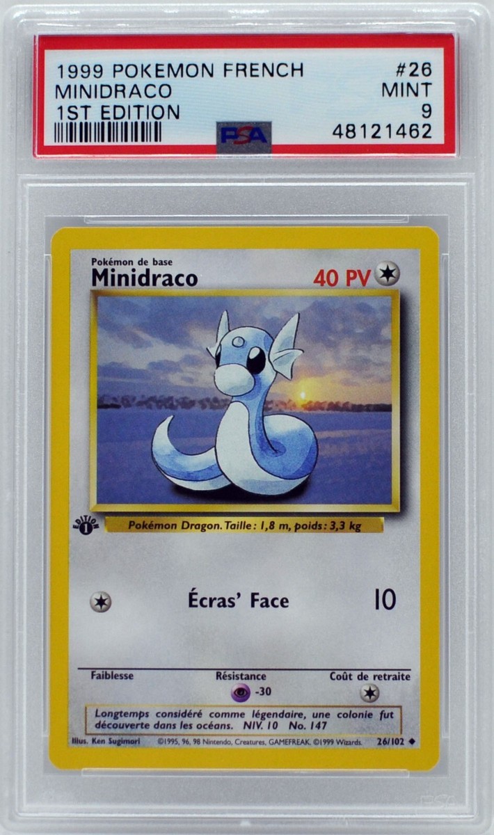 Pokemon 1st Ed Base Set French Dratini (Minidraco) 26/102 PSA 9