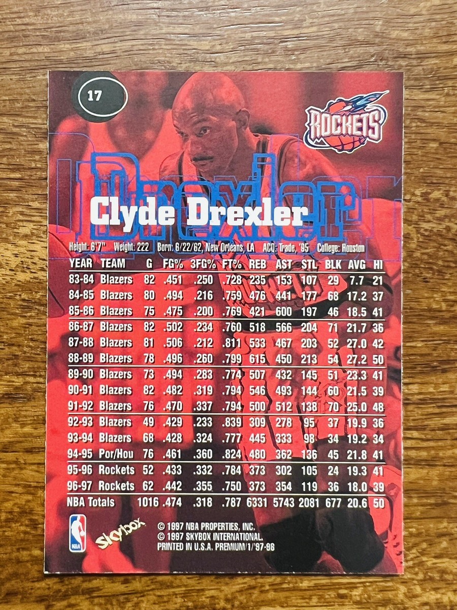 1997-1998 Skybox Premium #17 Clyde Drexler Houston Rockets NBA | eBay