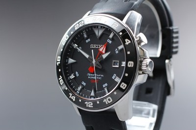 Near MINT] SEIKO Sportura Kinetic GMT 5M85-0AA0 Black Dial Men