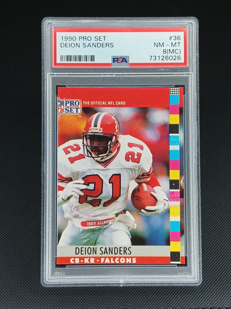 1990 NFL Pro Set #36 DEION SANDERS - PSA 8 MC Miscut Error