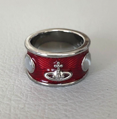 Vivienne Westwood Logo Ring Red Silver Size 7.5-8 L Mens Accessory