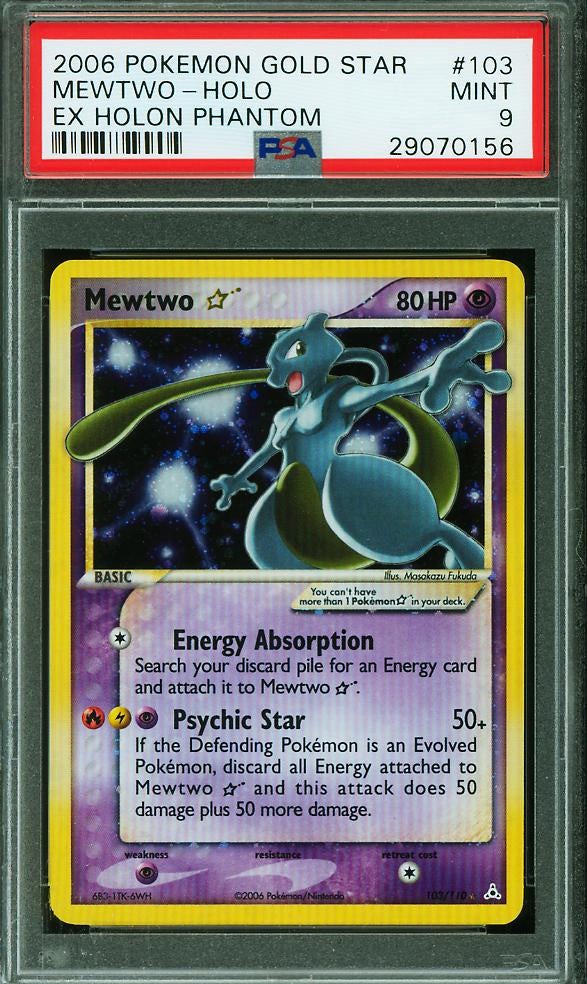2006 POKEMON EX HOLON PHANTOMS GOLD STAR #103 MEWTWO-HOLO PSA MINT