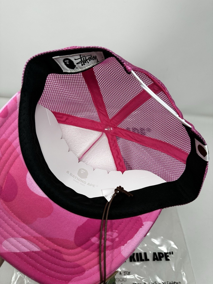 Stussy X Bape A Bathing Ape Trucker Mesh Cap Hat 2022 Pink IN HAND