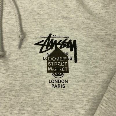 Stussy X Dover Street Market DSM World Tour Hoodie Mens XL Ash