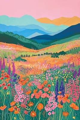 COLORFUL MOUNTAIN FLOWERS POP ART CANVAS PRINT 16