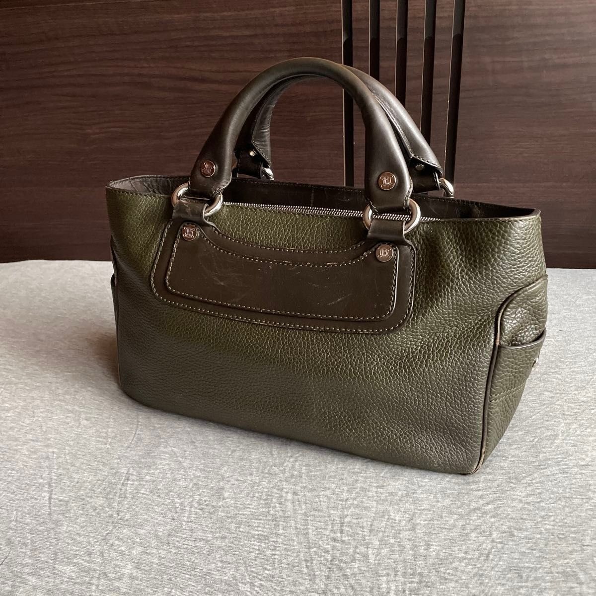 Vintage Celine Boogie Bag Khaki Green Leather Handbag Authentic