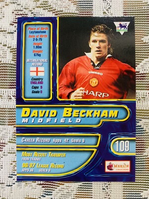 DAVID BECKHAM 1998 Merlin Premier Gold 2nd Year Rookie. Near Mint