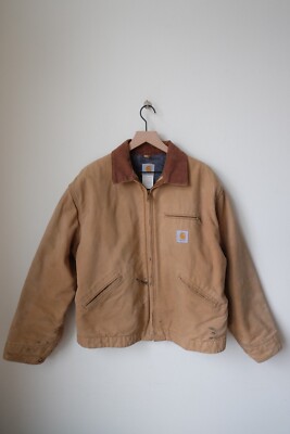 VINTAGE USA Carhartt J01 BRN 48 R Brown Fade Blanket Lined Detroit