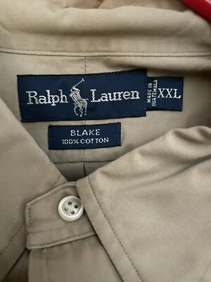Polo Ralph Lauren BLAKE Vintage Tan Shirt Mens Size XXL Blue PONY