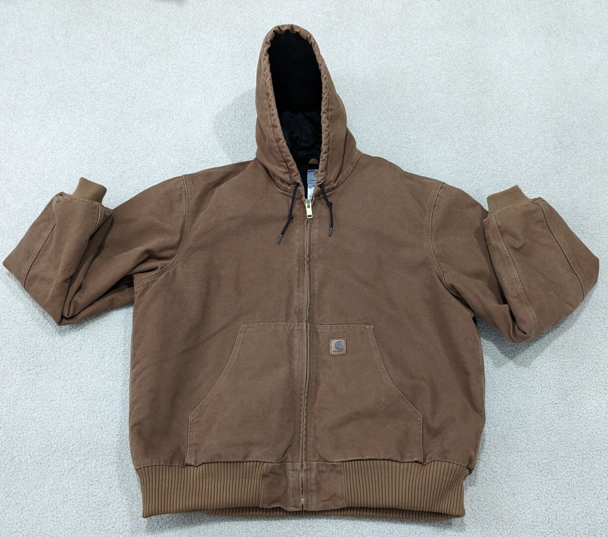 Carhartt J130 BRN Brown Canvas Full Zip Quilt Lined Work Bomber