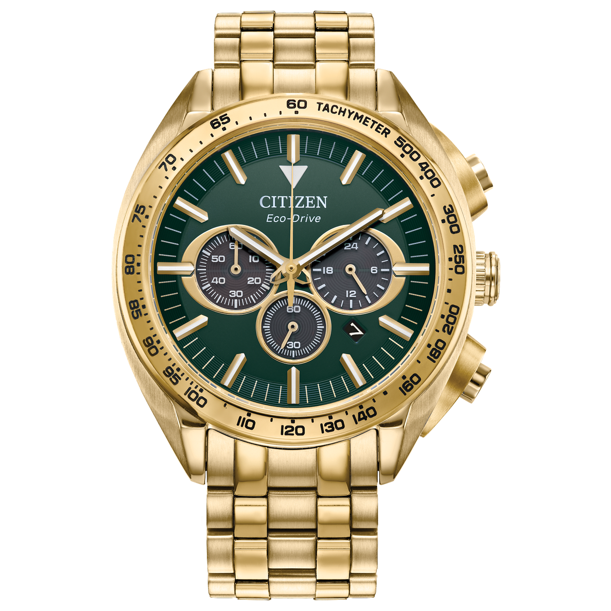 Citizens Mens Eco-Drive Chronograph Gold Stainless Steel Watch 43