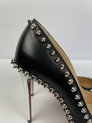 Christian Louboutin Black Leather Studded Spike Heels Women's 37