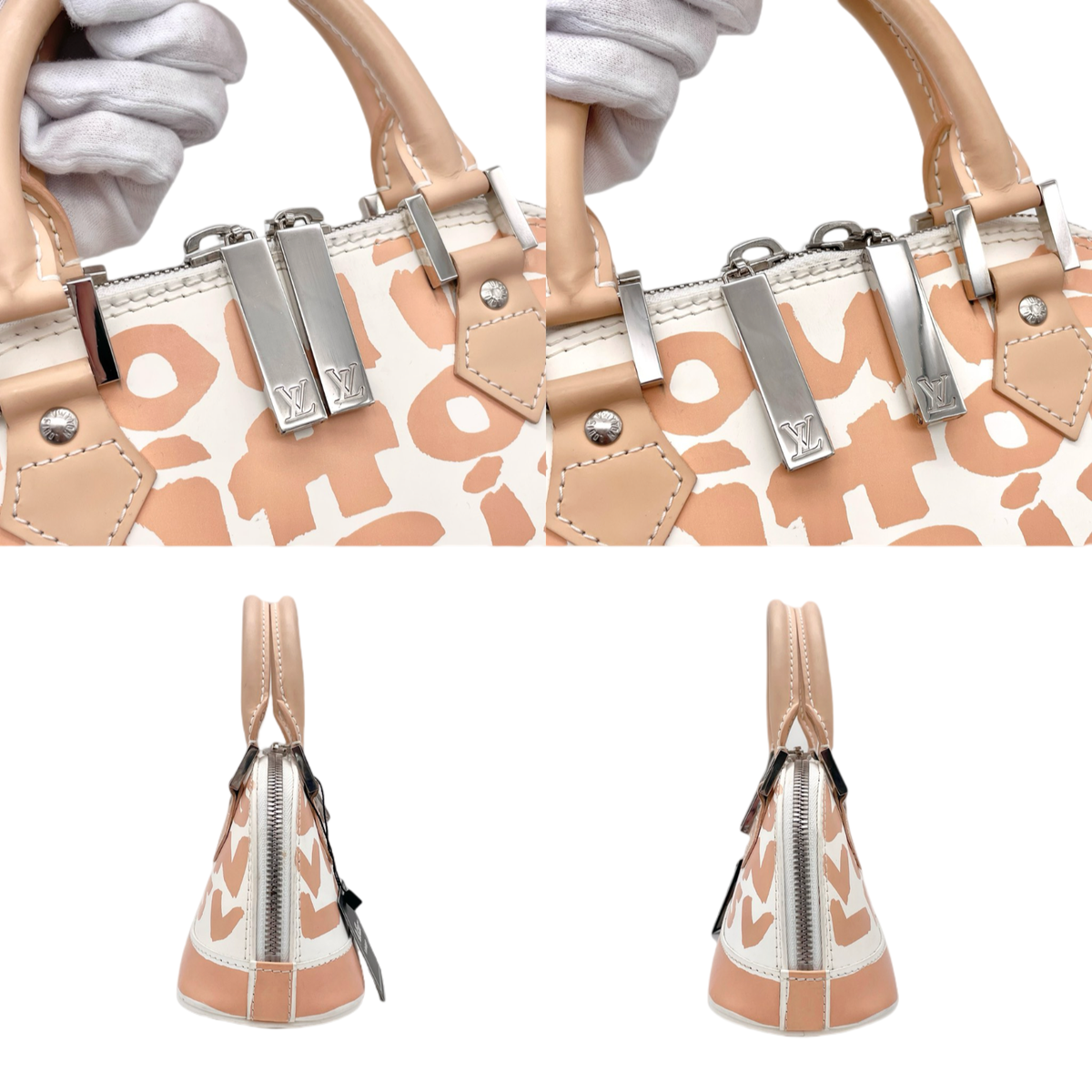 RAREAuth LOUIS VUITTON Graffiti AlmaBB M92178 Hand Bag Beige White