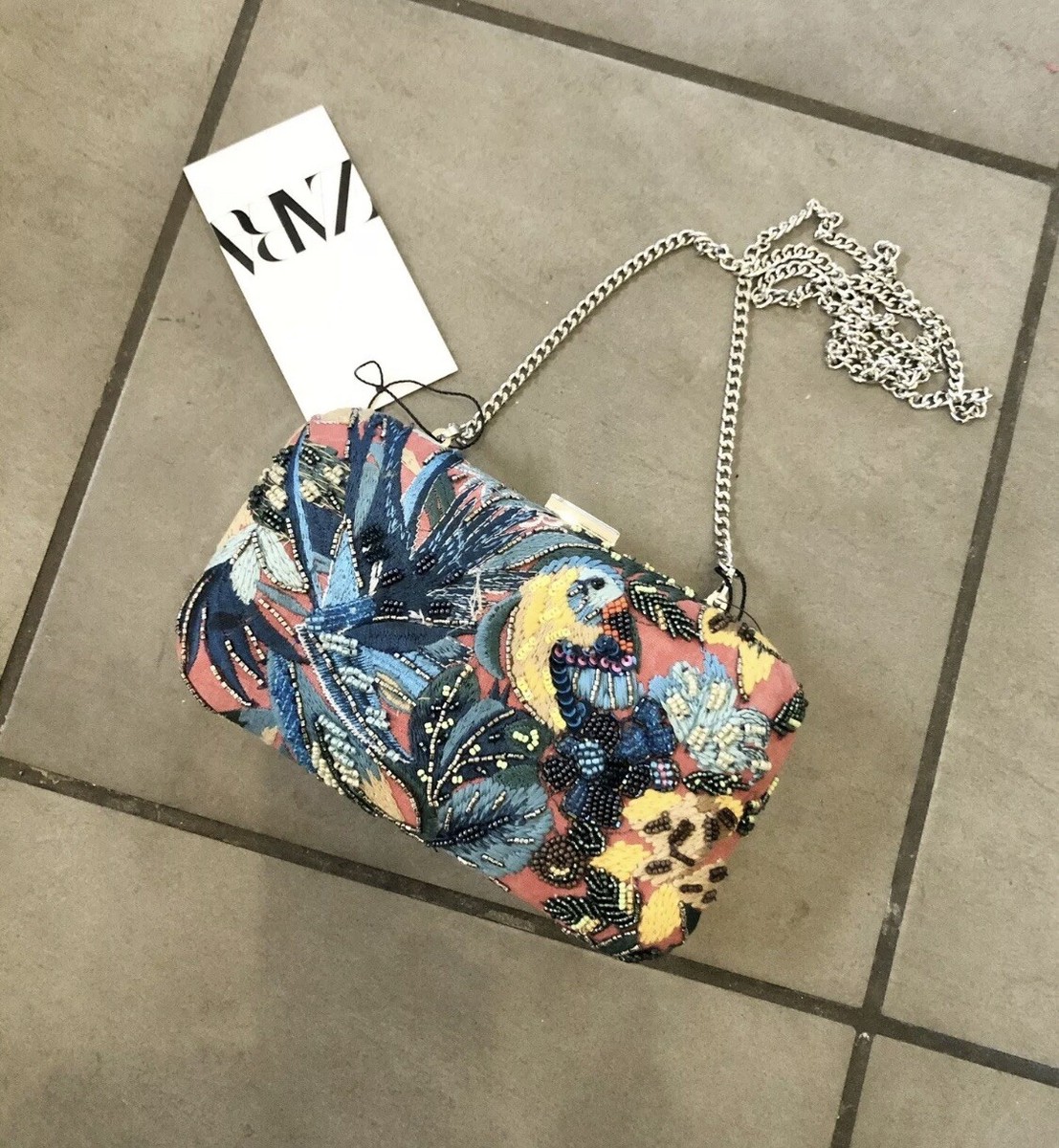 Zara Rare Handmade Tropical Beaded Minaudière Mini Shoulder Bag