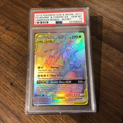 2019 Pokemon Reshiram & Charizard GX 217/214 Secret Rainbow Gem