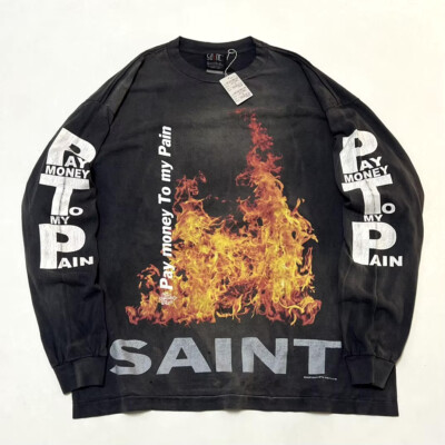 Pay Money To My Pain Saint Michael Fire Flames Mens Long Sleeve