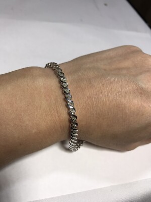 DBJ .925 Vintage Rhinestone Tennis Bracelet Fancy Clasp Shiny