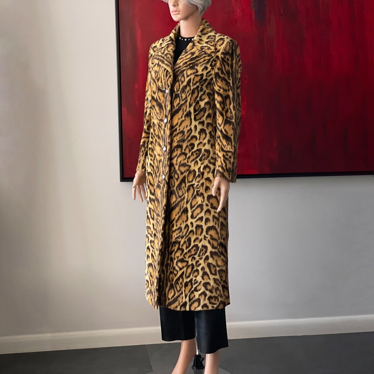GIANNI VERSACE Leopard print Faux Fur Velvety Coat size 40 from F