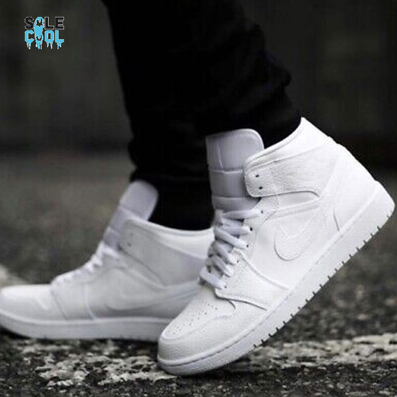 Nike Air Jordan 1 AJ1 Mid Shoes Triple White 554724-130 | eBay