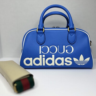 GUCCI x Adidas 727558 Blue Logo Duffle Bag Collaboration Strap Zip