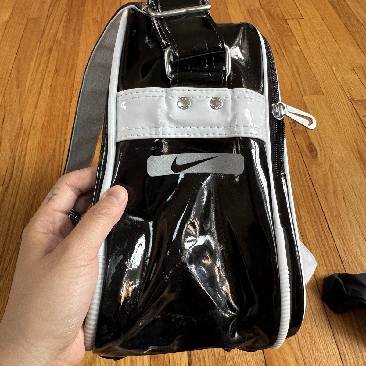 Vintage 90s Nike Patent Leather Messenger Bag Side Body Black