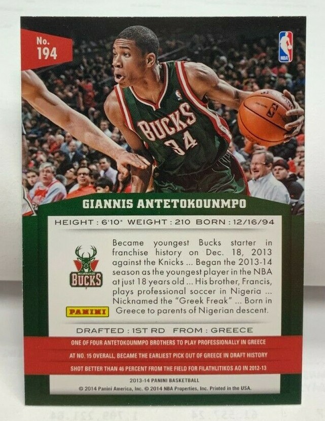 Giannis Antetokounmpo 2013-14 Panini Basketball RC Rookie #194