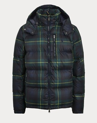 Polo Ralph Lauren Green Tartan Plaid Hooded Down Puffer Jacket