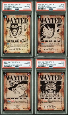 ONE PIECE OP13 WANTED POSTER ALTERNATE ART PSA 10 COMPLETE SET TCG