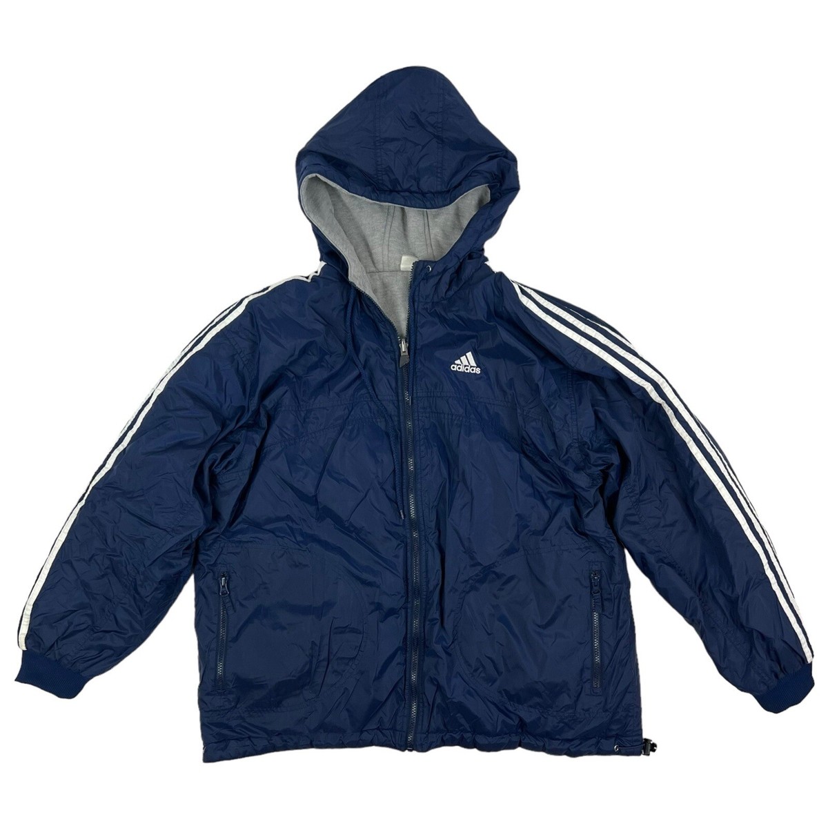 Vintage 90's Adidas Blue Gray Full Zip Reversible Hooded Jacket
