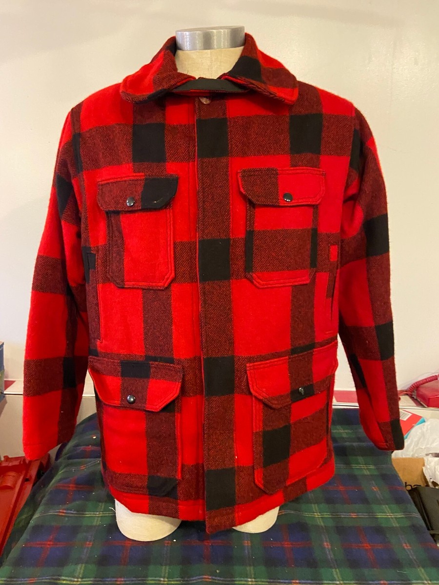 Woolrich Red Plaid Wool Hunting Jacket Style 505 Size 42 Made in