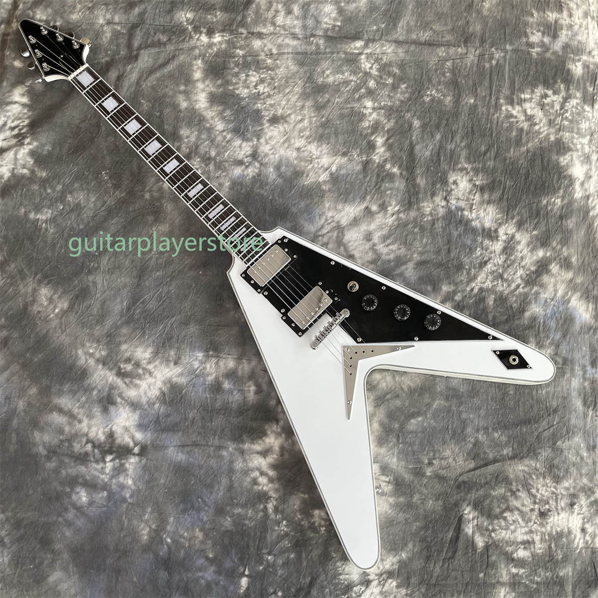 Flying V White Electric Guitar 2H Pickups HPL Fretboard Black