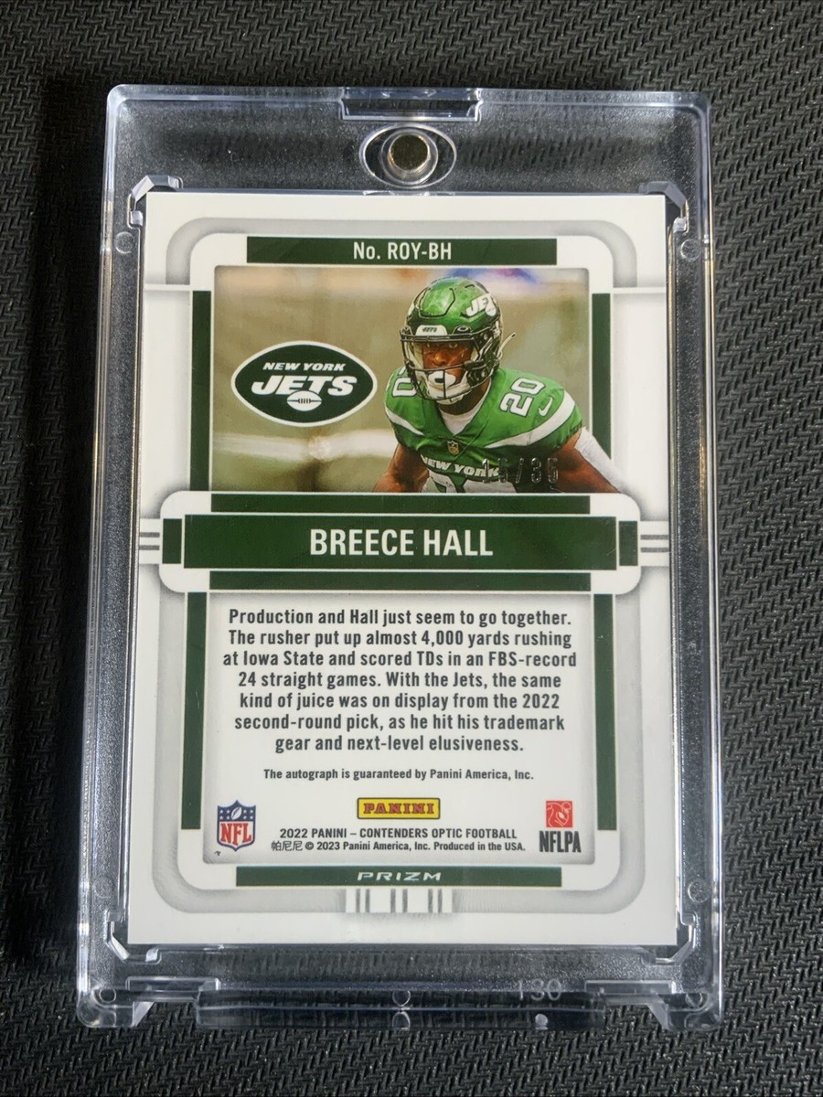 2022 Contenders Optic Breece Hall Orange Prizm Rookie of Year Auto