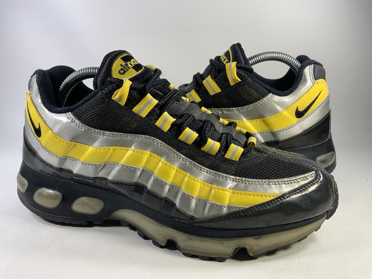 Nike Air Max 95 Black Zest Yellow Metallic Silver Mens Size 7.5