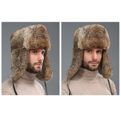 Real Rabbit Fur Hat Russia Trapper Earflap Winter Snowboard Ski
