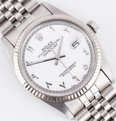Rolex Datejust 16014 White Eastern Arabic Dial 36mm Watch 18K Gold