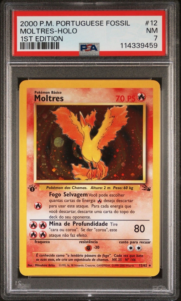 2000 Pokemon PORTUGUESE 1st Edition Fossil Moltres Holo 12/62 PSA