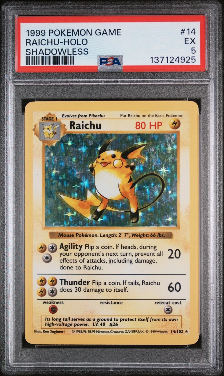 Raichu Pokémon TCG Shadowless Individual Collectible Card Game