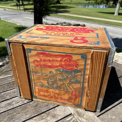 ORIGINAL PEPSI-COLA Wooden Advertising Crate w/ Lid 5 Cent Vintage