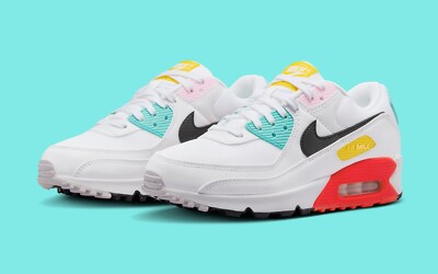 Nike Air Max 90 'Spring Multi-Color' White Black FZ3622-100 | eBay